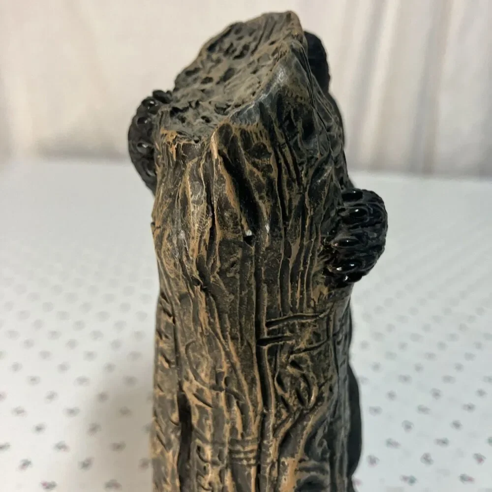 Creation By Carole Solid Resin Black Bear Clinging To A Tree Trunk 5.5”